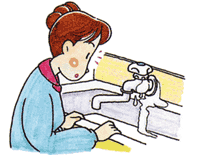 蛇口から水が漏れている様子を描いたイラスト
