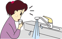 蛇口から出ている水が鉄臭い様子を描いたイラスト