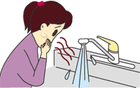 蛇口から出ている水が灯油臭い様子を描いたイラスト