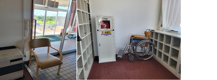 館内に設置されているイスや車椅子