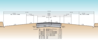 大樹町多目的航空公園滑走路(一般部)の標準断面図 詳細は以下