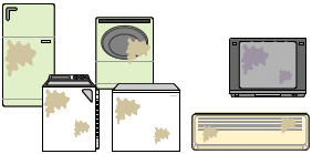 故障や破損など古くなった家電類のイラスト