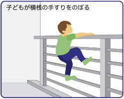 子どもが横桟の手すりをのぼる